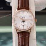 Swiss Quality Patek Philippe Calatrava Annual Calendar Silver Dial Rose Gold Watches